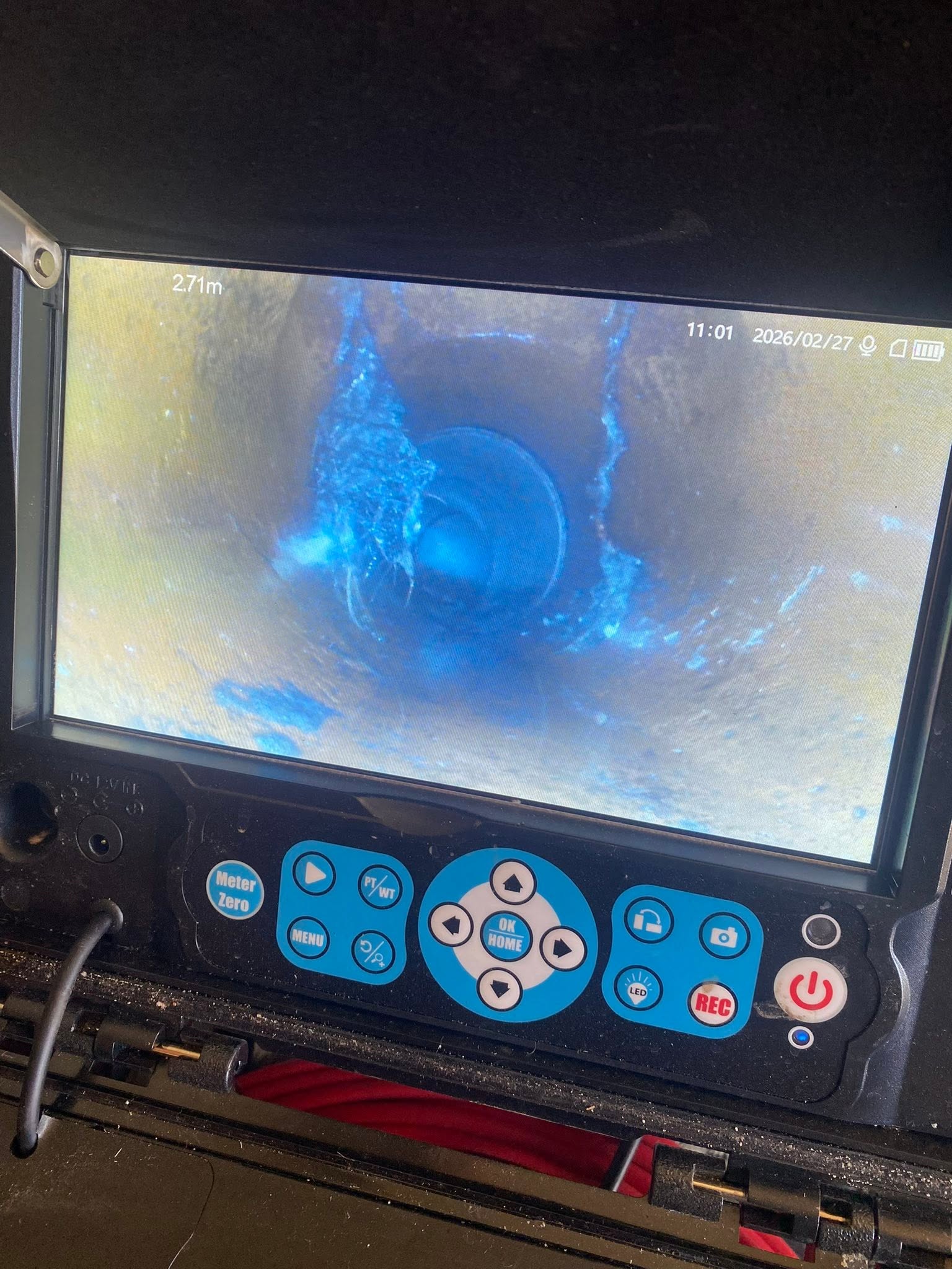 CCTV drain camera footage of a blocked pipe